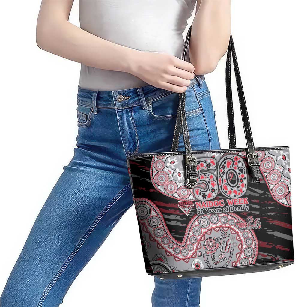 Essendon Bombers NAIDOC Week 2026 Leather Tote Bag Australian Aboriginal Dot Art Dreamtime Pattern Style