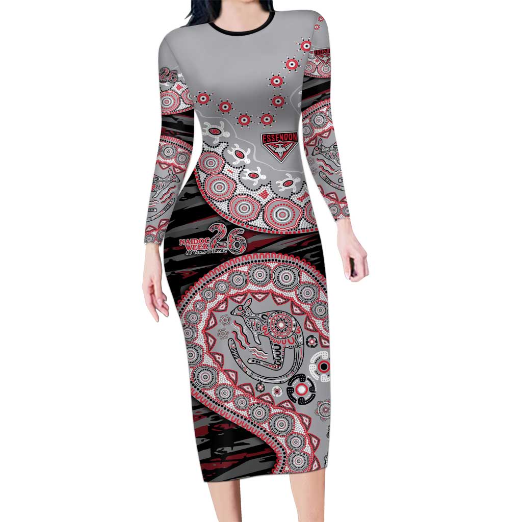 Essendon Bombers NAIDOC Week 2026 Long Sleeve Bodycon Dress Australian Aboriginal Dot Art Dreamtime Pattern Style