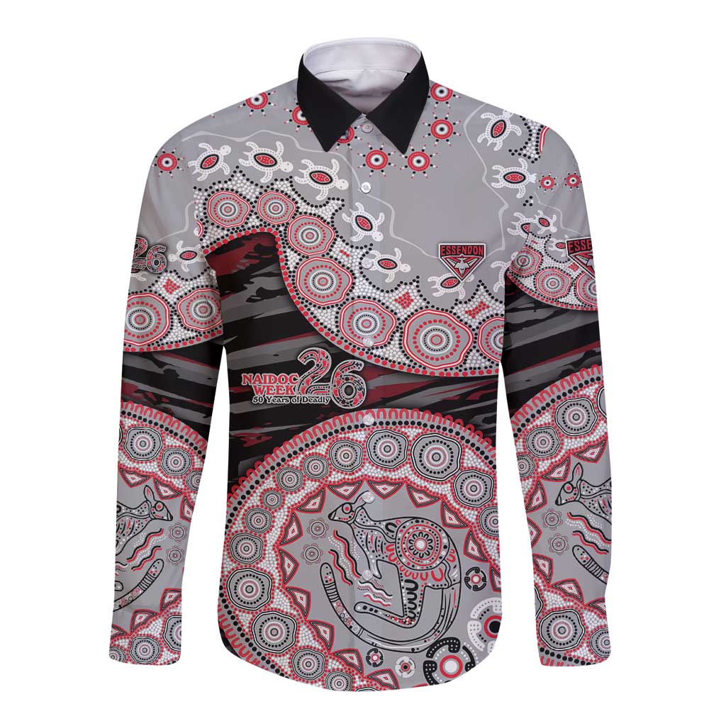 Essendon Bombers NAIDOC Week 2026 Long Sleeve Button Shirt Australian Aboriginal Dot Art Dreamtime Pattern Style