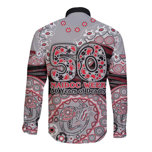 Essendon Bombers NAIDOC Week 2026 Long Sleeve Button Shirt Australian Aboriginal Dot Art Dreamtime Pattern Style