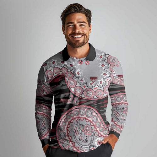 Essendon Bombers NAIDOC Week 2026 Long Sleeve Polo Shirt Australian Aboriginal Dot Art Dreamtime Pattern Style