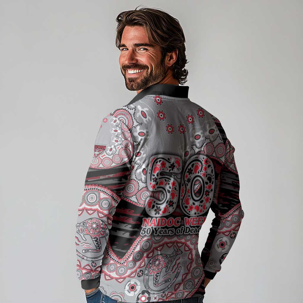 Essendon Bombers NAIDOC Week 2026 Long Sleeve Polo Shirt Australian Aboriginal Dot Art Dreamtime Pattern Style