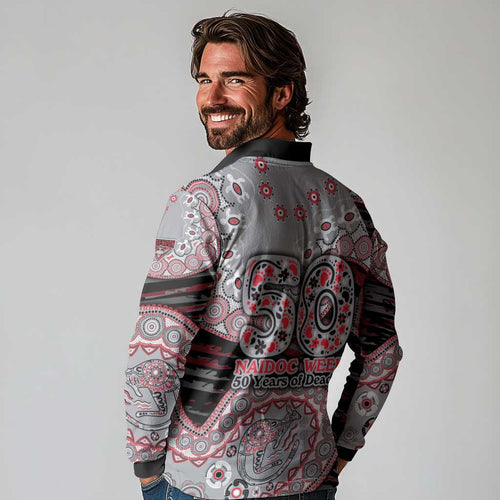 Essendon Bombers NAIDOC Week 2026 Long Sleeve Polo Shirt Australian Aboriginal Dot Art Dreamtime Pattern Style