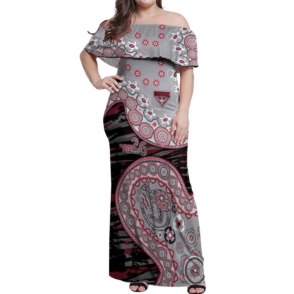 Essendon Bombers NAIDOC Week 2026 Off Shoulder Maxi Dress Australian Aboriginal Dot Art Dreamtime Pattern Style