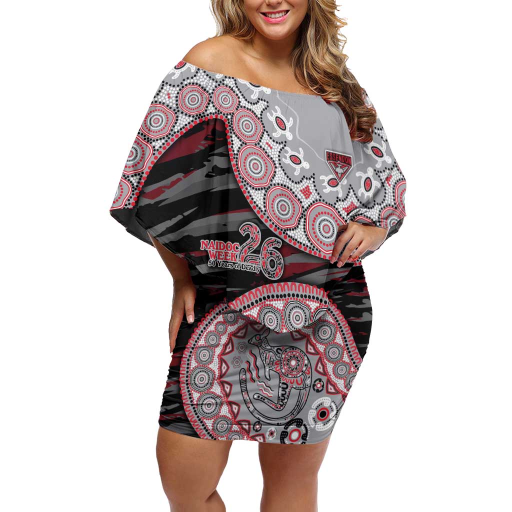 Essendon Bombers NAIDOC Week 2026 Off Shoulder Short Dress Australian Aboriginal Dot Art Dreamtime Pattern Style