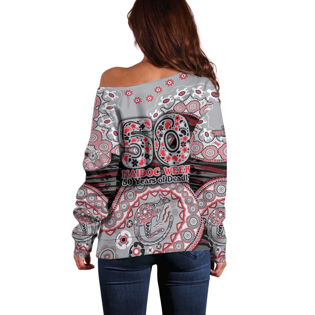 Essendon Bombers NAIDOC Week 2026 Off Shoulder Sweater Australian Aboriginal Dot Art Dreamtime Pattern Style