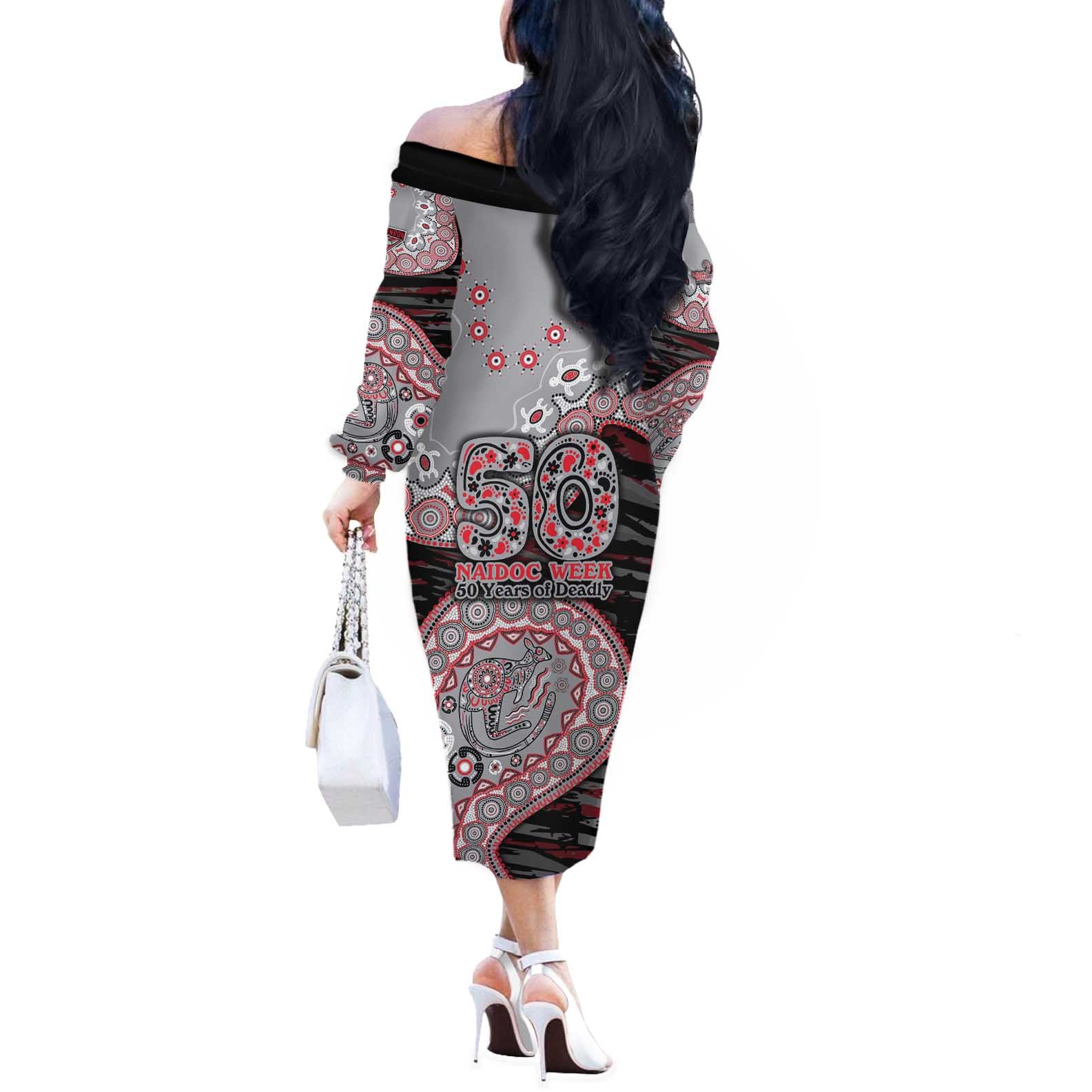 Essendon Bombers NAIDOC Week 2026 Off The Shoulder Long Sleeve Dress Australian Aboriginal Dot Art Dreamtime Pattern Style