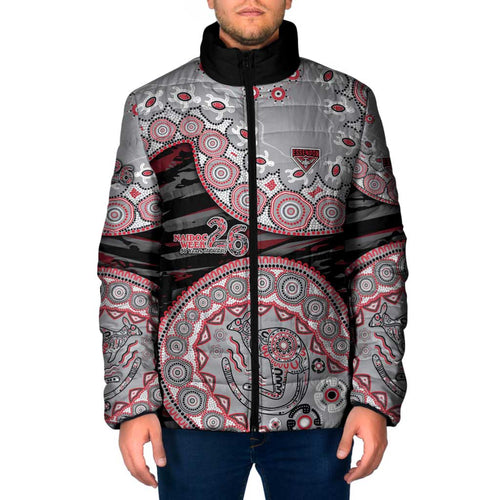 Essendon Bombers NAIDOC Week 2026 Padded Jacket Australian Aboriginal Dot Art Dreamtime Pattern Style