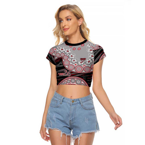 Essendon Bombers NAIDOC Week 2026 Raglan Cropped T Shirt Australian Aboriginal Dot Art Dreamtime Pattern Style