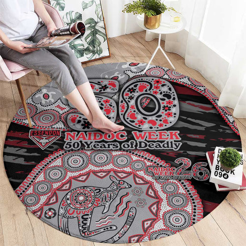Essendon Bombers NAIDOC Week 2026 Round Carpet Australian Aboriginal Dot Art Dreamtime Pattern Style