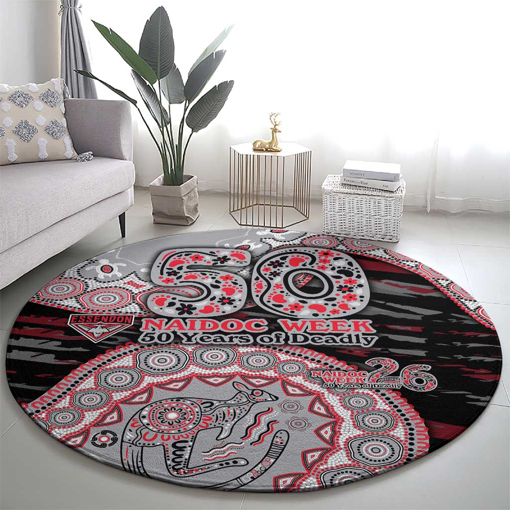 Essendon Bombers NAIDOC Week 2026 Round Carpet Australian Aboriginal Dot Art Dreamtime Pattern Style