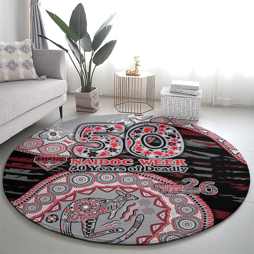 Essendon Bombers NAIDOC Week 2026 Round Carpet Australian Aboriginal Dot Art Dreamtime Pattern Style