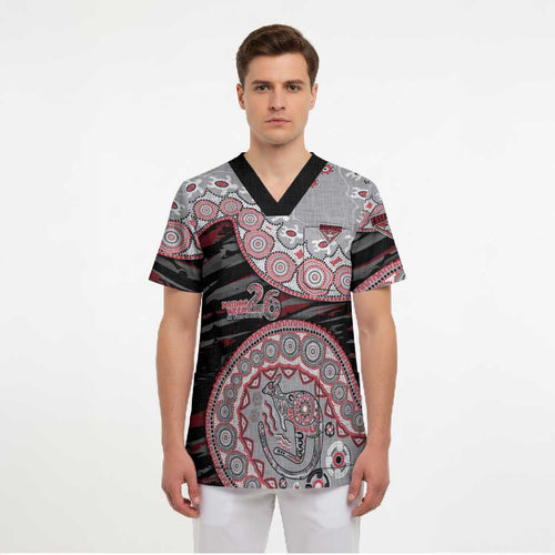 Essendon Bombers NAIDOC Week 2026 Scrub Top Australian Aboriginal Dot Art Dreamtime Pattern Style