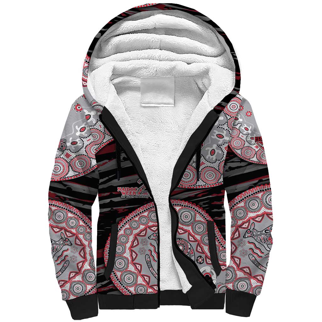 Essendon Bombers NAIDOC Week 2026 Sherpa Hoodie Australian Aboriginal Dot Art Dreamtime Pattern Style