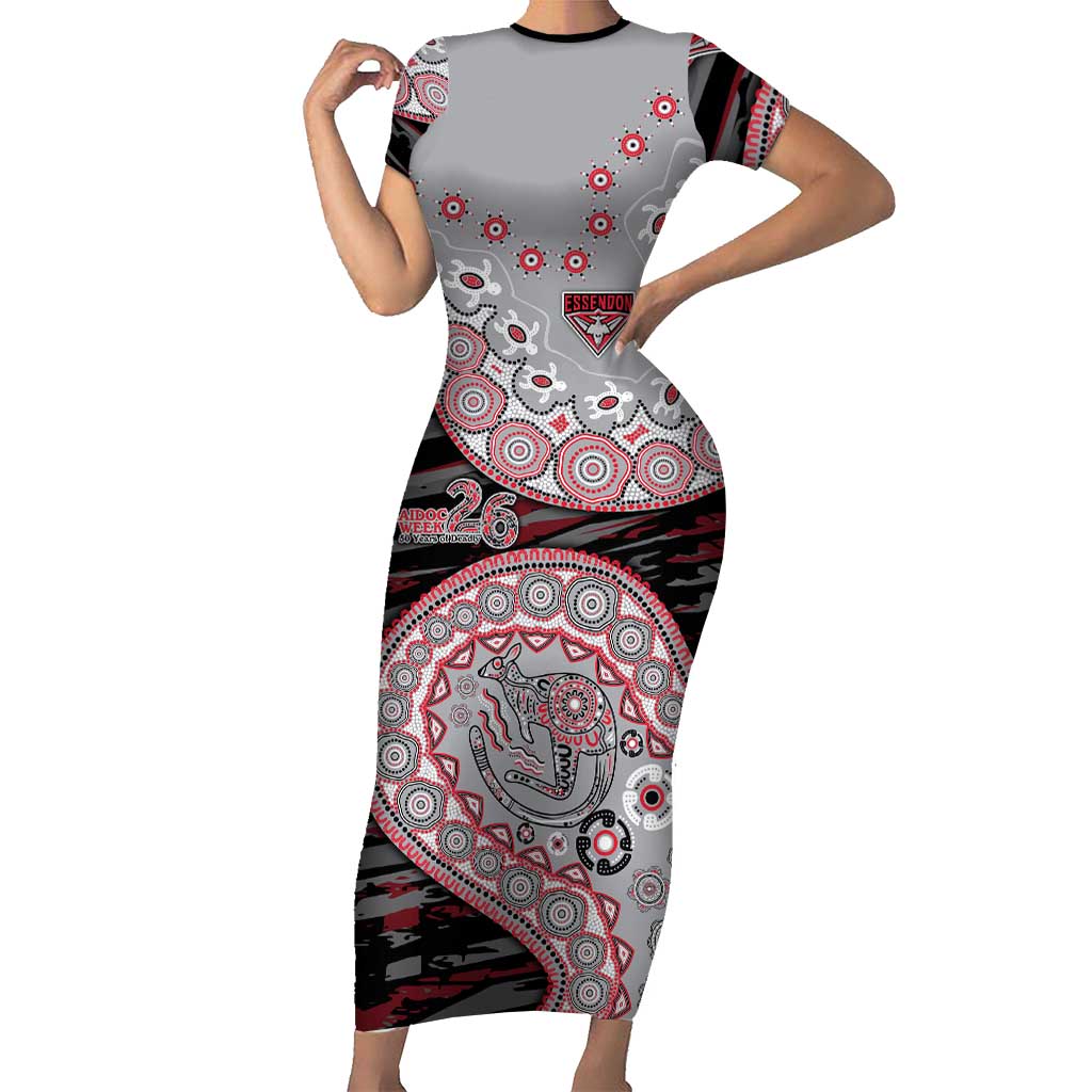 Essendon Bombers NAIDOC Week 2026 Short Sleeve Bodycon Dress Australian Aboriginal Dot Art Dreamtime Pattern Style