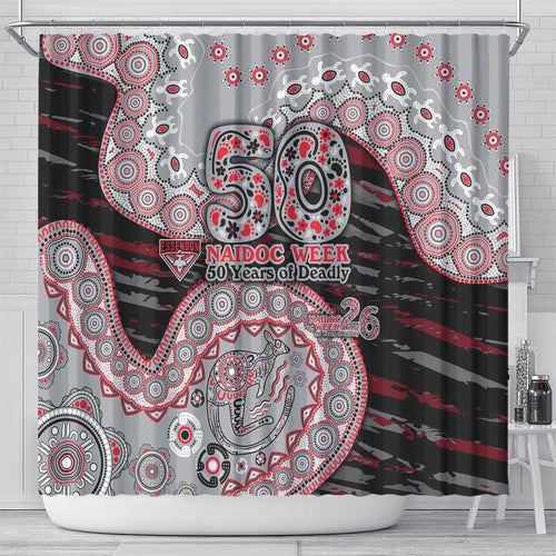 Essendon Bombers NAIDOC Week 2026 Shower Curtain Australian Aboriginal Dot Art Dreamtime Pattern Style