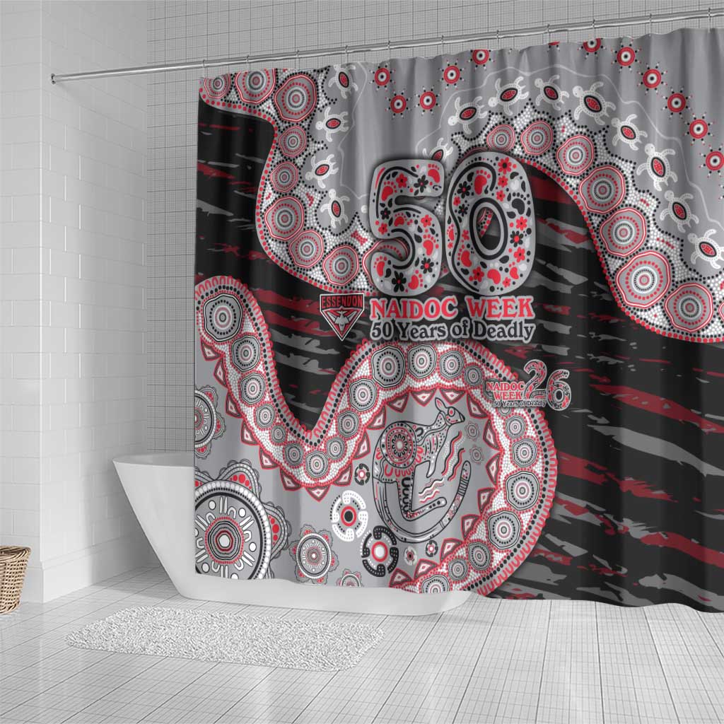 Essendon Bombers NAIDOC Week 2026 Shower Curtain Australian Aboriginal Dot Art Dreamtime Pattern Style