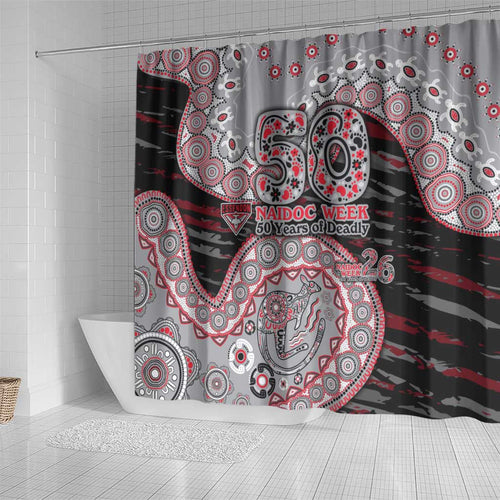 Essendon Bombers NAIDOC Week 2026 Shower Curtain Australian Aboriginal Dot Art Dreamtime Pattern Style