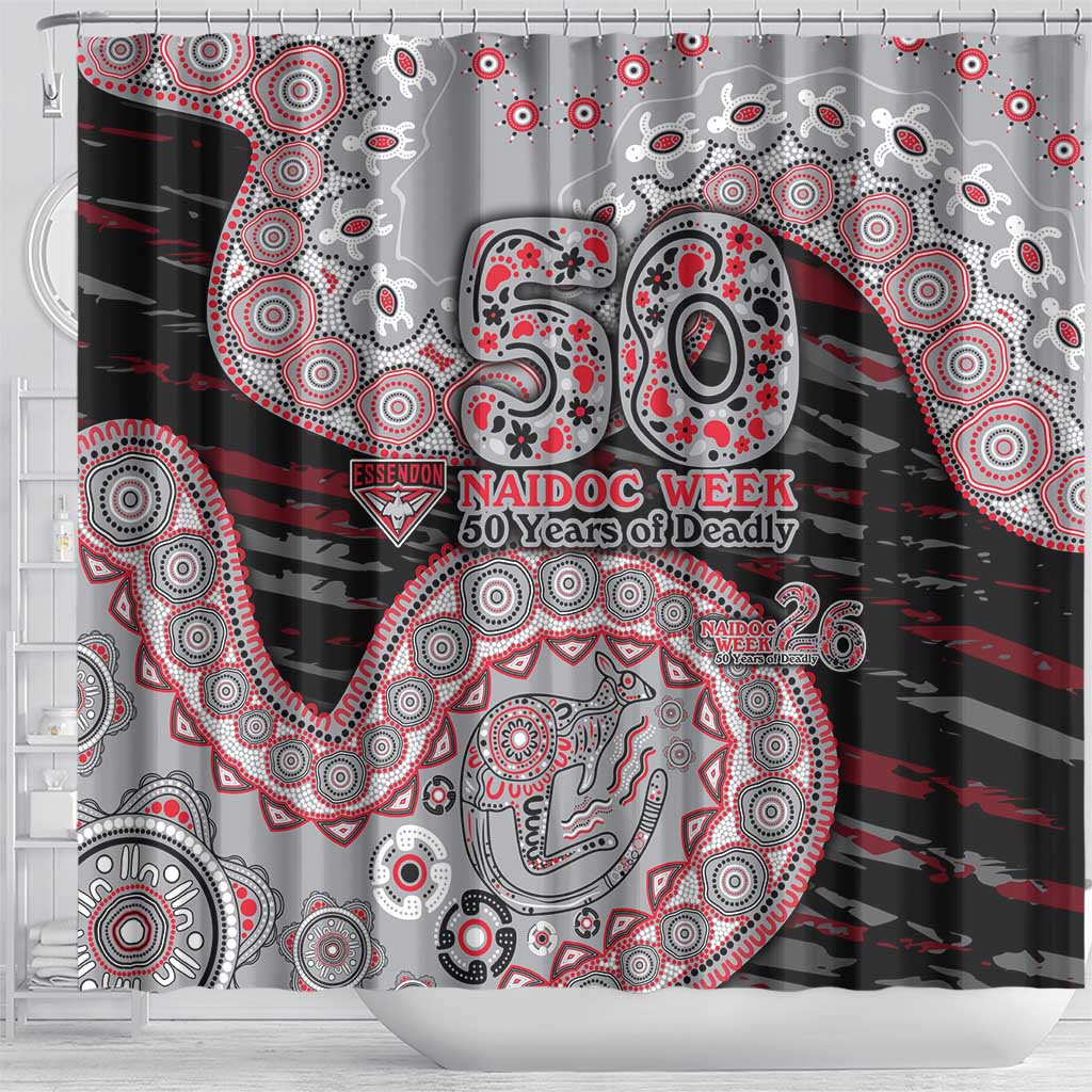Essendon Bombers NAIDOC Week 2026 Shower Curtain Australian Aboriginal Dot Art Dreamtime Pattern Style