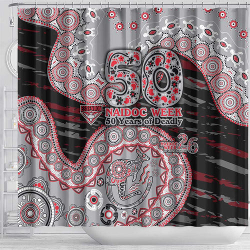 Essendon Bombers NAIDOC Week 2026 Shower Curtain Australian Aboriginal Dot Art Dreamtime Pattern Style