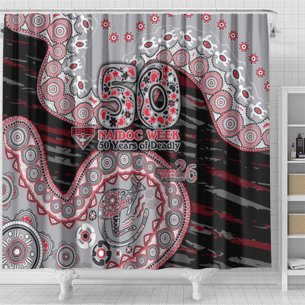 Essendon Bombers NAIDOC Week 2026 Shower Curtain Australian Aboriginal Dot Art Dreamtime Pattern Style