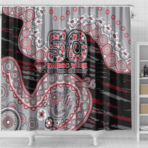 Essendon Bombers NAIDOC Week 2026 Shower Curtain Australian Aboriginal Dot Art Dreamtime Pattern Style