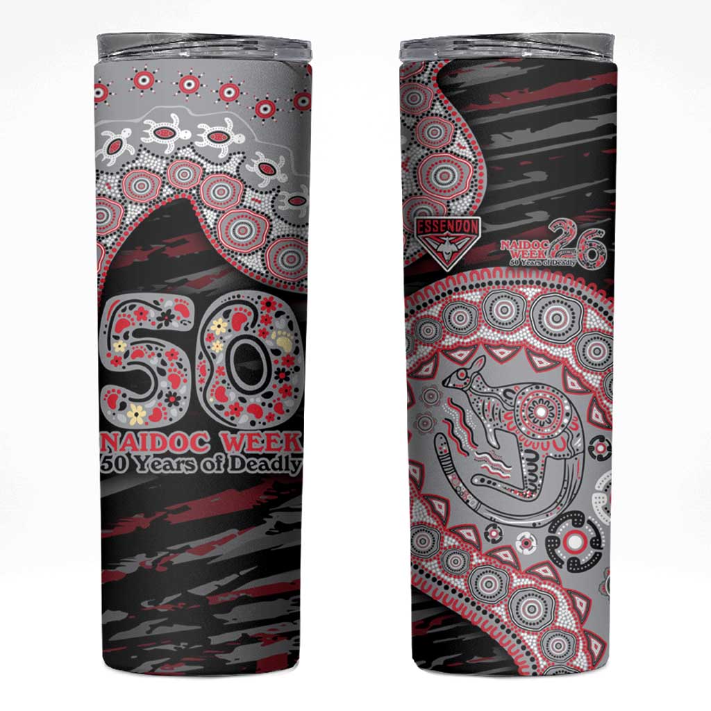 Essendon Bombers NAIDOC Week 2026 Skinny Tumbler Australian Aboriginal Dot Art Dreamtime Pattern Style