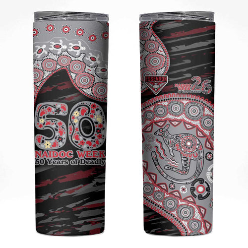 Essendon Bombers NAIDOC Week 2026 Skinny Tumbler Australian Aboriginal Dot Art Dreamtime Pattern Style
