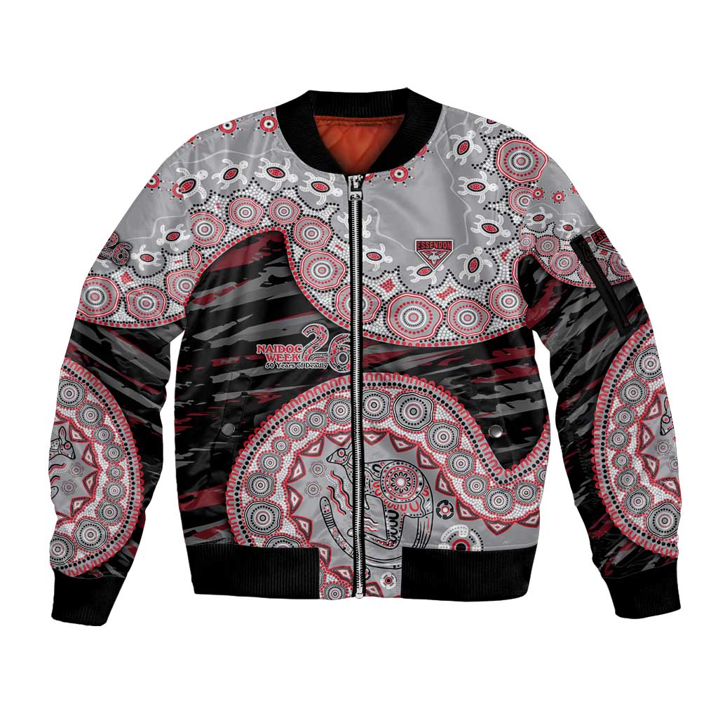 Essendon Bombers NAIDOC Week 2026 Sleeve Zip Bomber Jacket Australian Aboriginal Dot Art Dreamtime Pattern Style