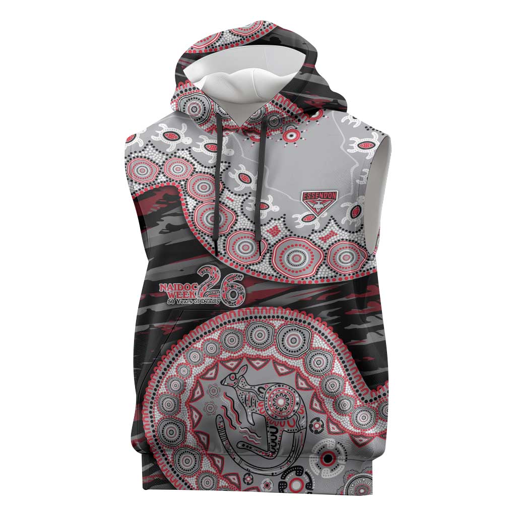 Essendon Bombers NAIDOC Week 2026 Sleeveless Hoodie Australian Aboriginal Dot Art Dreamtime Pattern Style