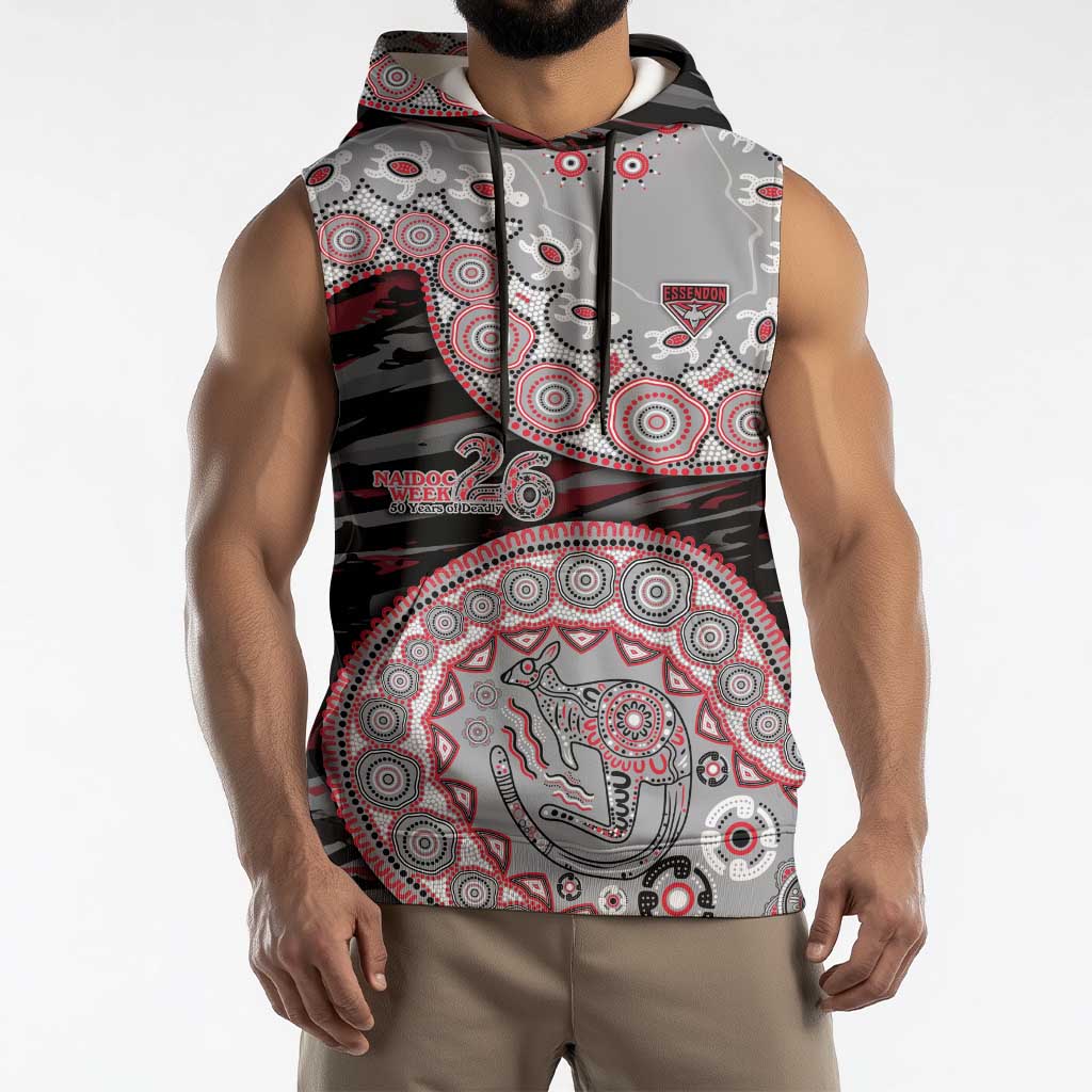 Essendon Bombers NAIDOC Week 2026 Sleeveless Hoodie Australian Aboriginal Dot Art Dreamtime Pattern Style