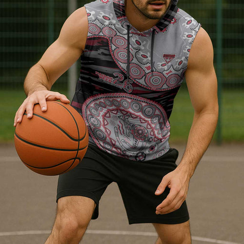 Essendon Bombers NAIDOC Week 2026 Sleeveless Hoodie Australian Aboriginal Dot Art Dreamtime Pattern Style