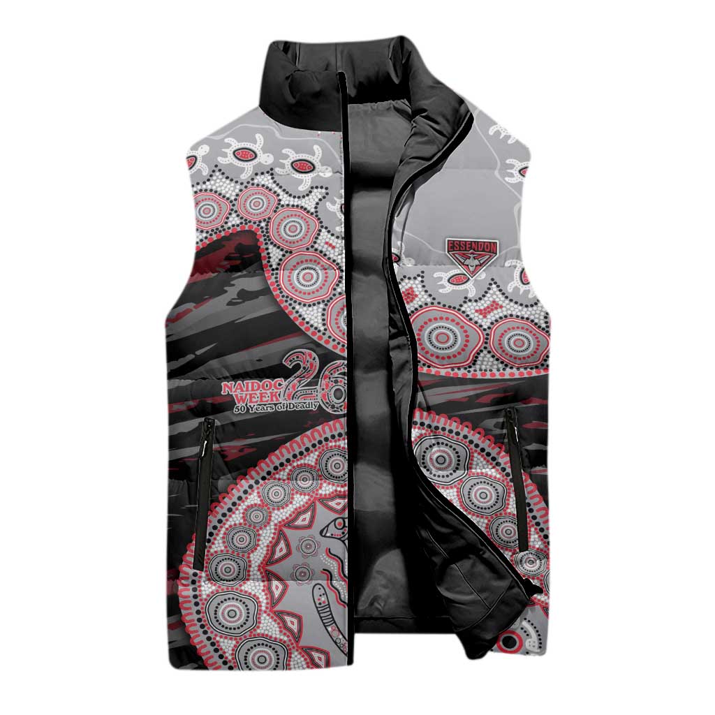 Essendon Bombers NAIDOC Week 2026 Sleeveless Puffer Jacket Australian Aboriginal Dot Art Dreamtime Pattern Style