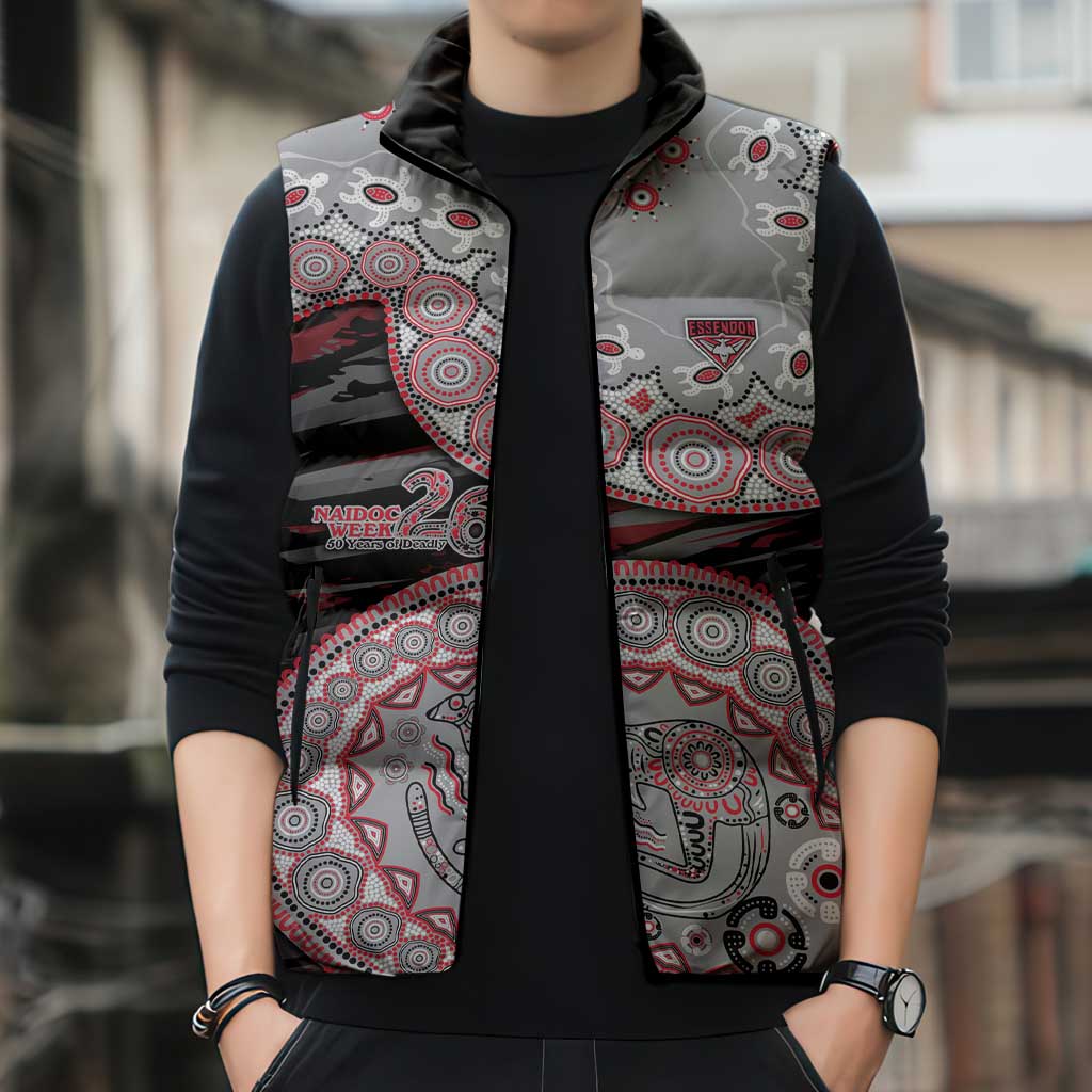 Essendon Bombers NAIDOC Week 2026 Sleeveless Puffer Jacket Australian Aboriginal Dot Art Dreamtime Pattern Style