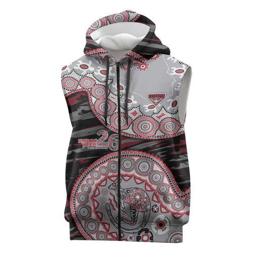 Essendon Bombers NAIDOC Week 2026 Sleeveless Zip Hoodie Australian Aboriginal Dot Art Dreamtime Pattern Style