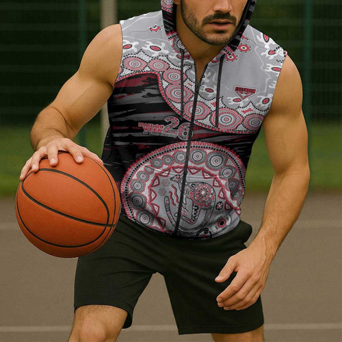 Essendon Bombers NAIDOC Week 2026 Sleeveless Zip Hoodie Australian Aboriginal Dot Art Dreamtime Pattern Style