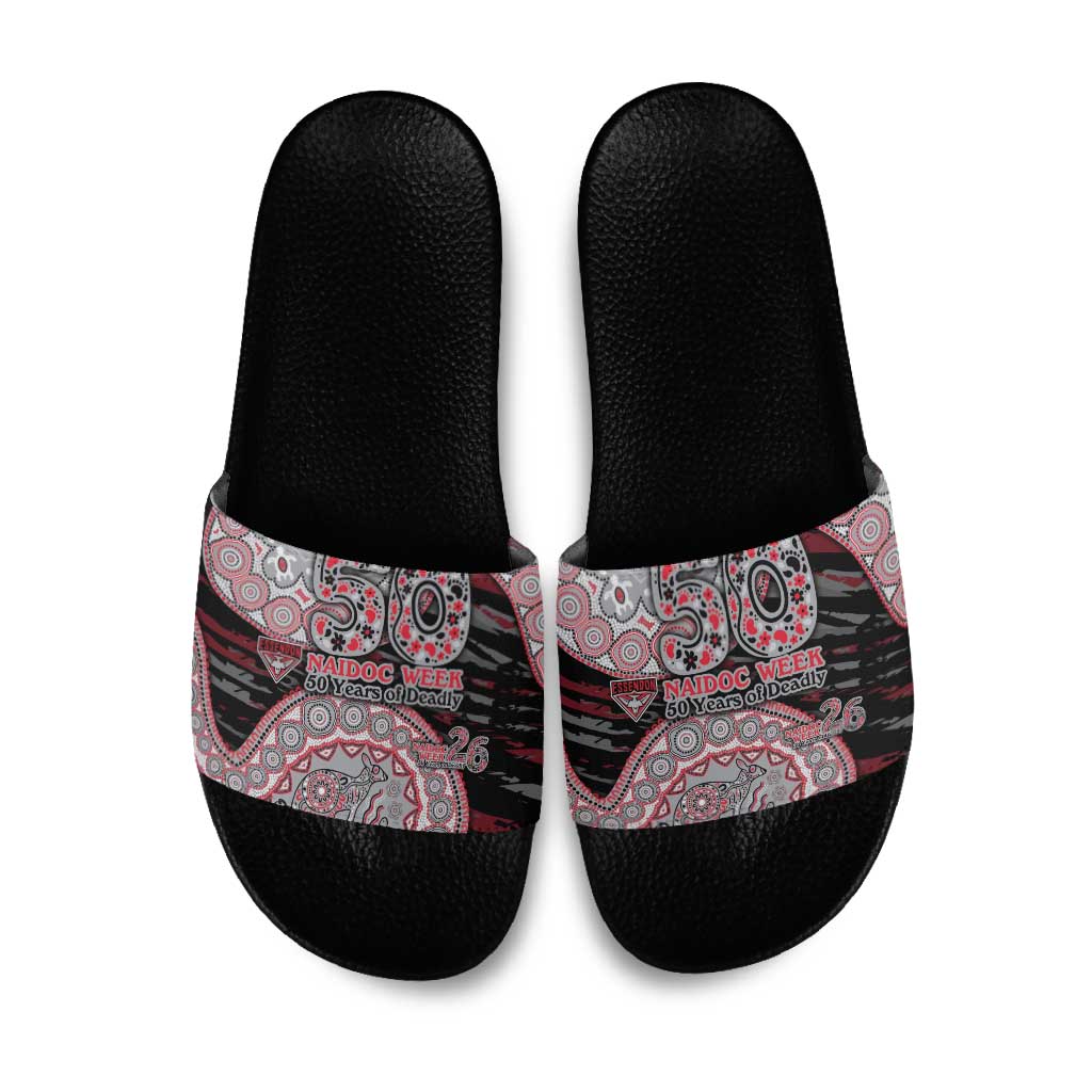 Essendon Bombers NAIDOC Week 2026 Slide Sandals Australian Aboriginal Dot Art Dreamtime Pattern Style