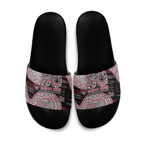 Essendon Bombers NAIDOC Week 2026 Slide Sandals Australian Aboriginal Dot Art Dreamtime Pattern Style