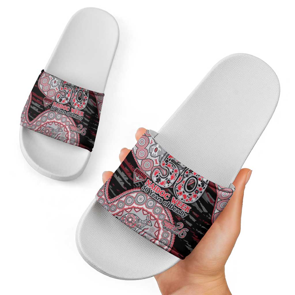 Essendon Bombers NAIDOC Week 2026 Slide Sandals Australian Aboriginal Dot Art Dreamtime Pattern Style