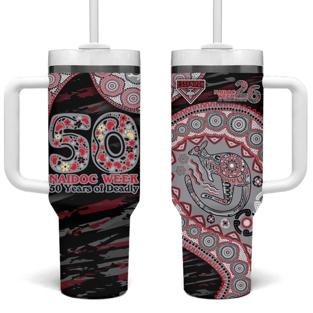 Essendon Bombers NAIDOC Week 2026 Tumbler With Handle Australian Aboriginal Dot Art Dreamtime Pattern Style