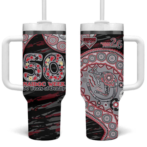 Essendon Bombers NAIDOC Week 2026 Tumbler With Handle Australian Aboriginal Dot Art Dreamtime Pattern Style