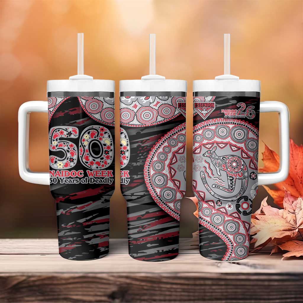 Essendon Bombers NAIDOC Week 2026 Tumbler With Handle Australian Aboriginal Dot Art Dreamtime Pattern Style