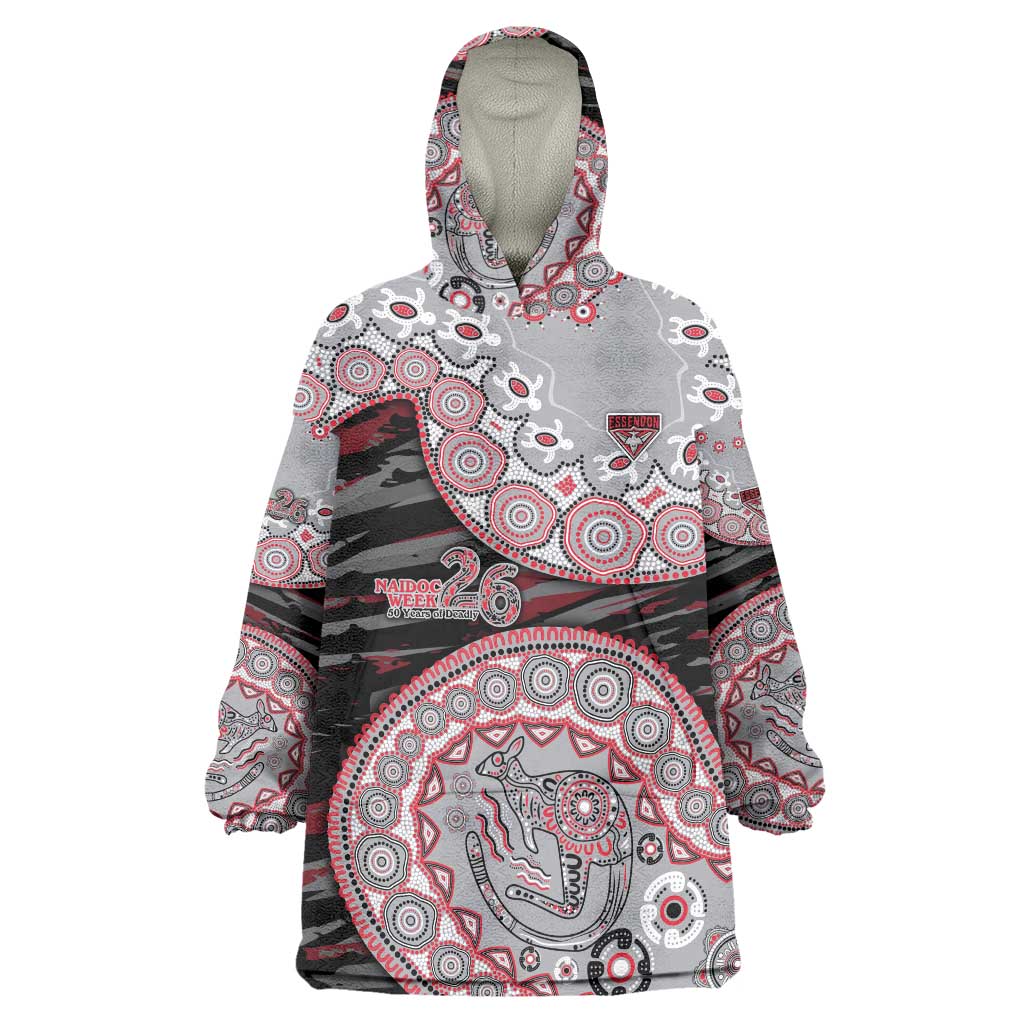Essendon Bombers NAIDOC Week 2026 Wearable Blanket Hoodie Australian Aboriginal Dot Art Dreamtime Pattern Style