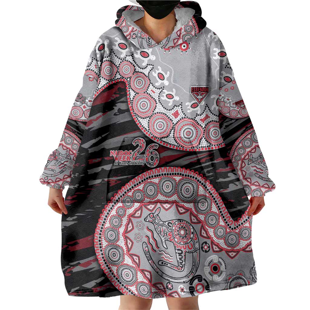 Essendon Bombers NAIDOC Week 2026 Wearable Blanket Hoodie Australian Aboriginal Dot Art Dreamtime Pattern Style