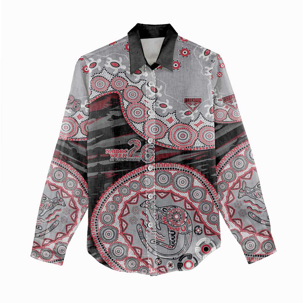 Essendon Bombers NAIDOC Week 2026 Women Casual Shirt Australian Aboriginal Dot Art Dreamtime Pattern Style