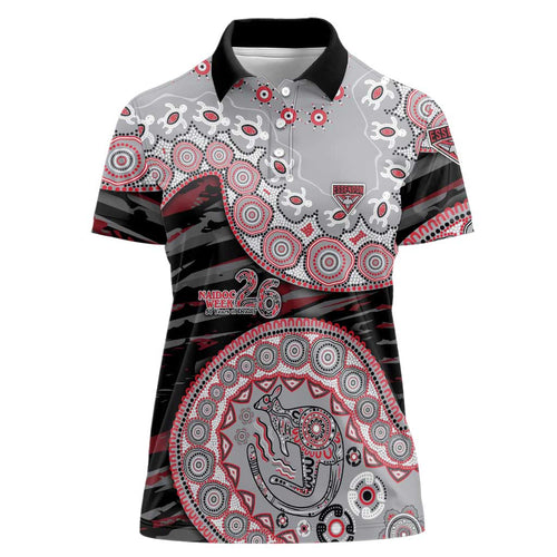 Essendon Bombers NAIDOC Week 2026 Women Polo Shirt Australian Aboriginal Dot Art Dreamtime Pattern Style