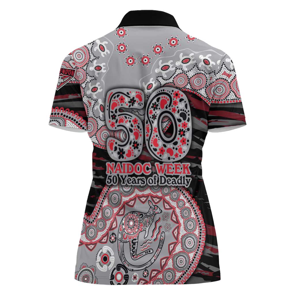 Essendon Bombers NAIDOC Week 2026 Women Polo Shirt Australian Aboriginal Dot Art Dreamtime Pattern Style