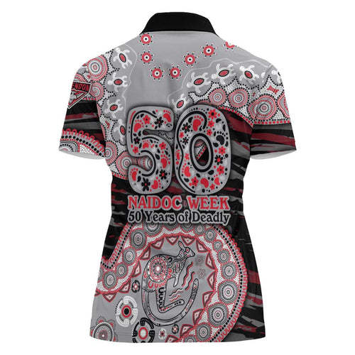 Essendon Bombers NAIDOC Week 2026 Women Polo Shirt Australian Aboriginal Dot Art Dreamtime Pattern Style