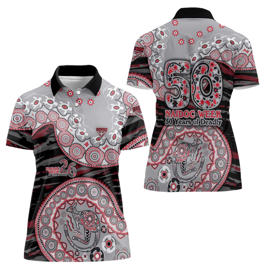 Essendon Bombers NAIDOC Week 2026 Women Polo Shirt Australian Aboriginal Dot Art Dreamtime Pattern Style