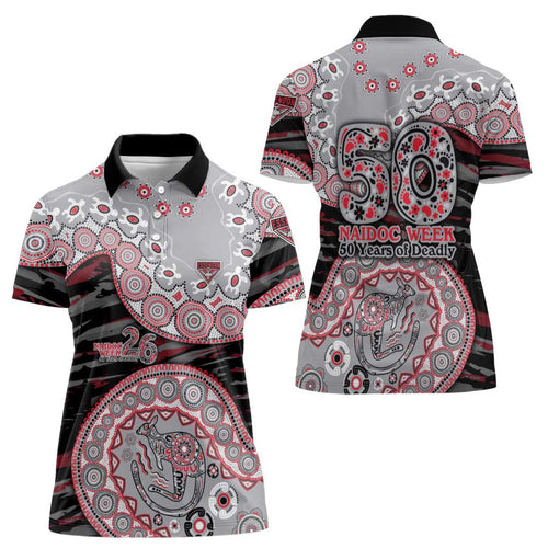 Essendon Bombers NAIDOC Week 2026 Women Polo Shirt Australian Aboriginal Dot Art Dreamtime Pattern Style